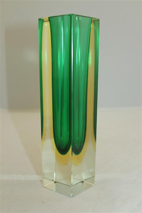 Fifteen Murano Sommerso glass square section vases, 1950s-70s, 12cm - 20cm